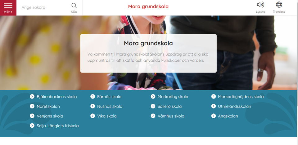 Skärmdump på nya skola.morakommun.se